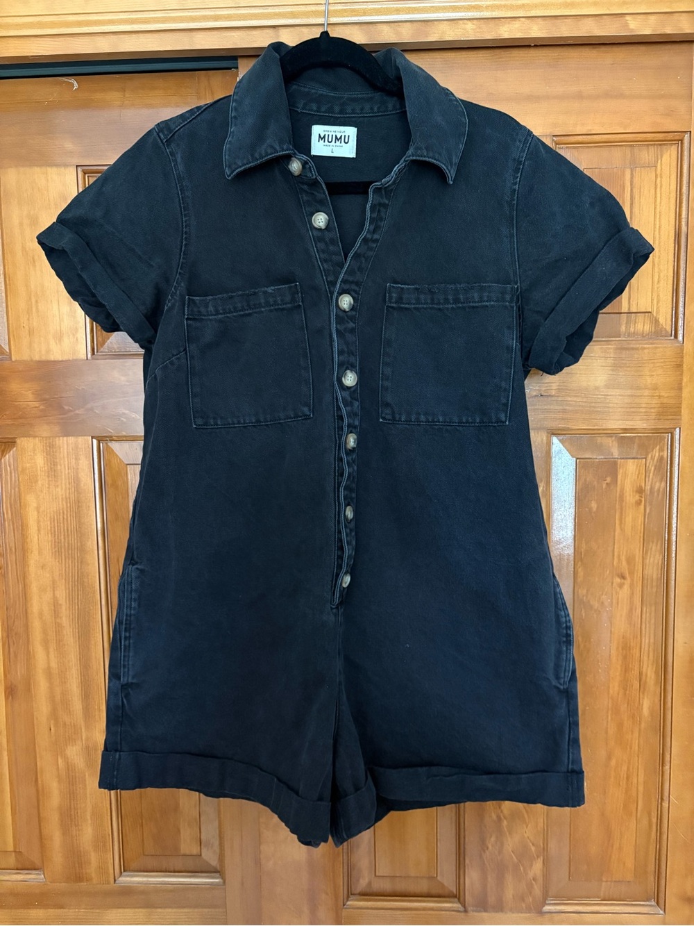 Show Me Your Mumu‎ Ranger Romper Oversized Washed Black Denim Pockets Size Large